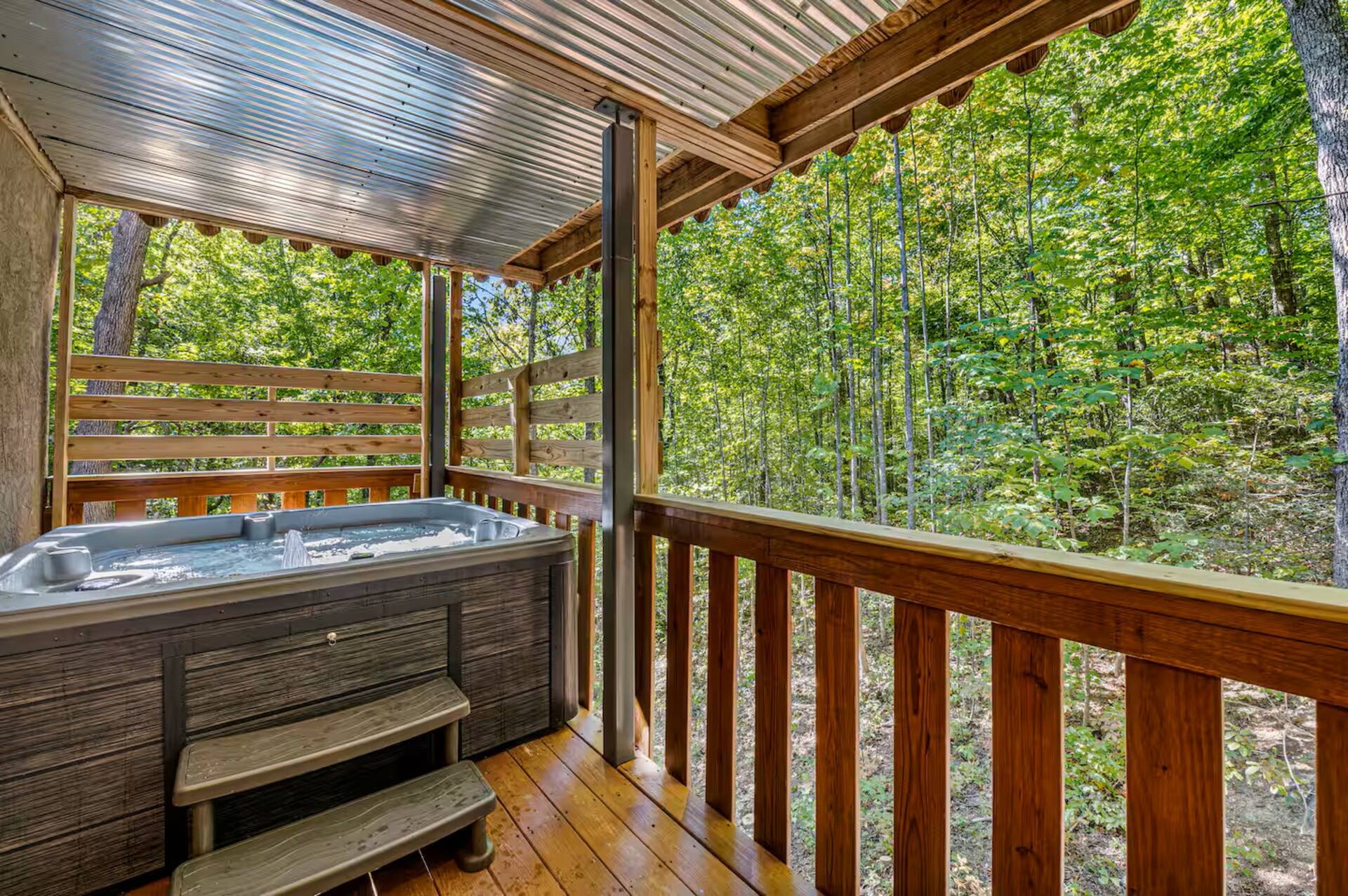 Hot tub on the covered deck